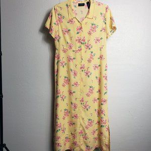 Crazy Horse By Liz Claiborne Women's Yellow Pink Floral Button Down Maxi Dress